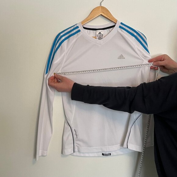 Adidas. Formation. Longe Sleeve Shirt. White With Blue Stripes. Size M. Womens. - Picture 3 of 5